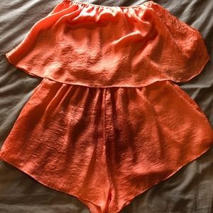 Honey Punch Coral Strapless Romper